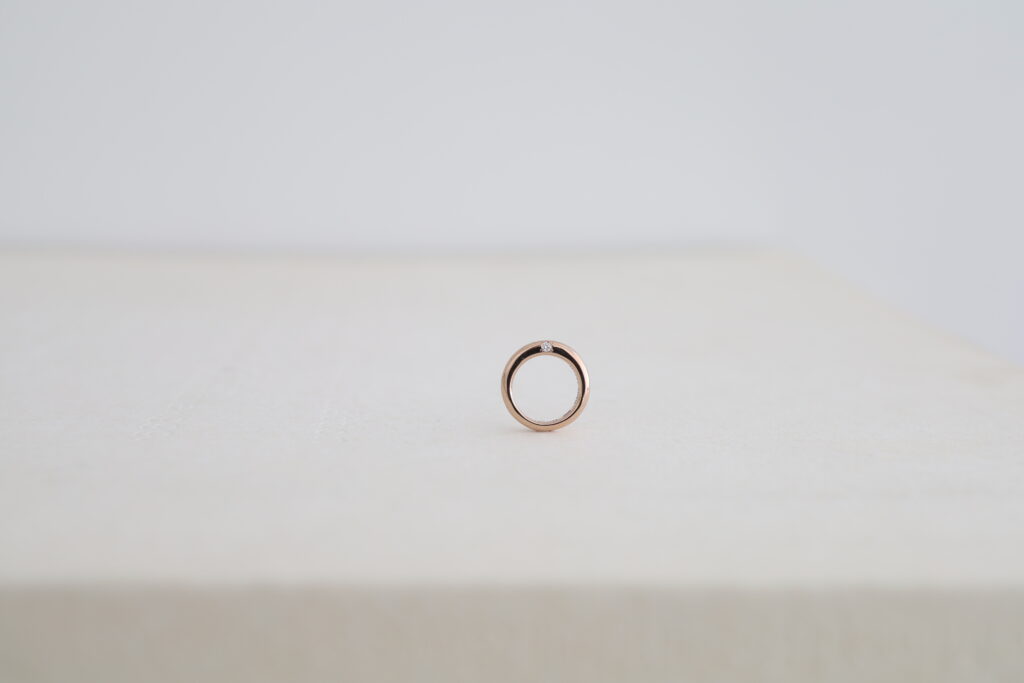 アトリエタマリのベビーリング出産記念に。ピンクゴールドに透明のダイヤモンド