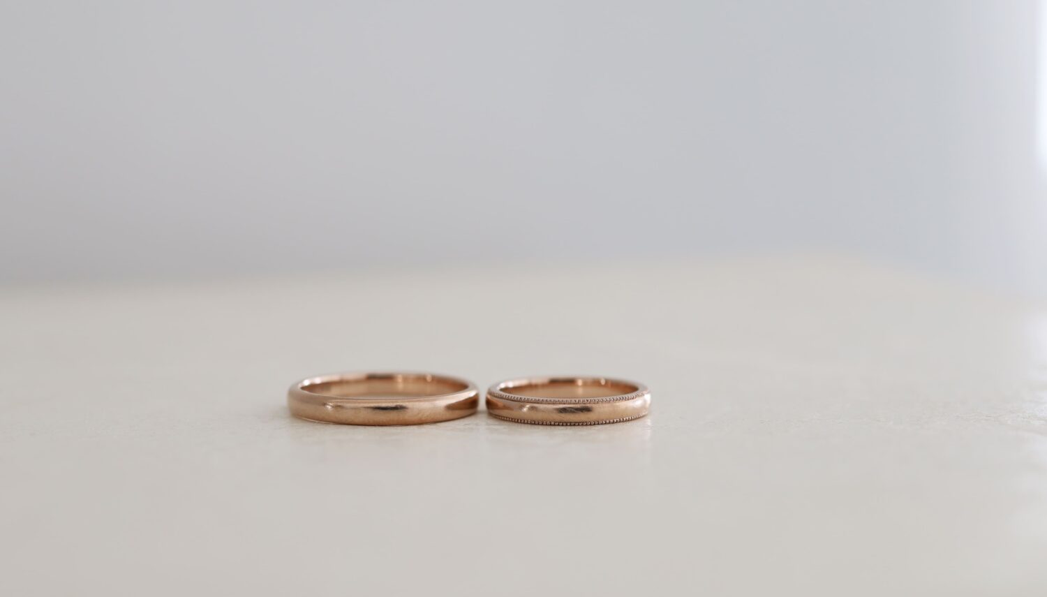 京都・大阪心斎橋にあるオーダーメイドリングのお店「アトリエタマリ」のデザイン　シンプルミルグレインのK18ピンクゴールド