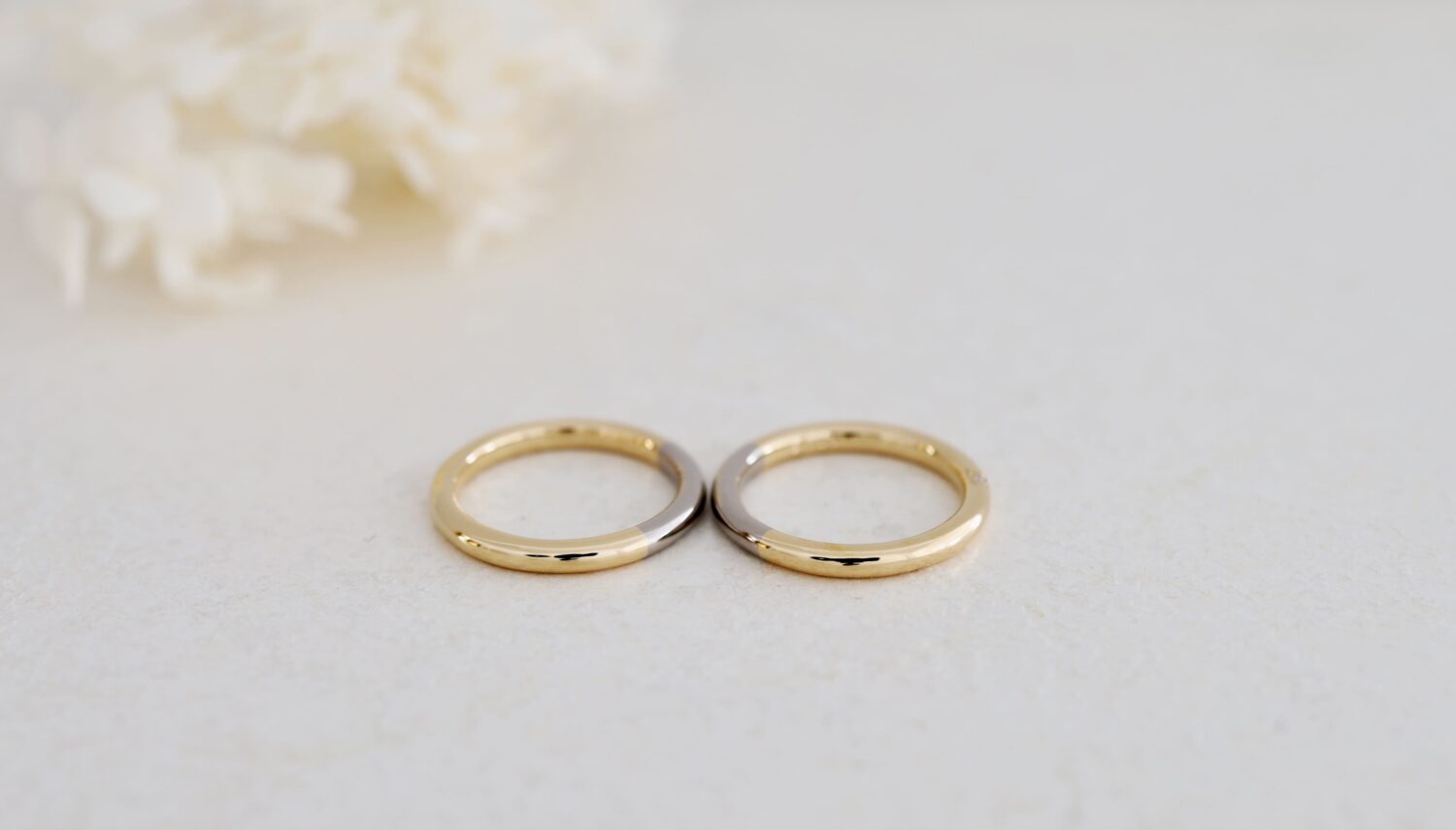 アトリエタマリ　オーダーメイド京都指輪　大阪指輪　ドーナツリング　地金２色のリング　K20イエロー　K18ホワイト　 側面ダイヤモンド